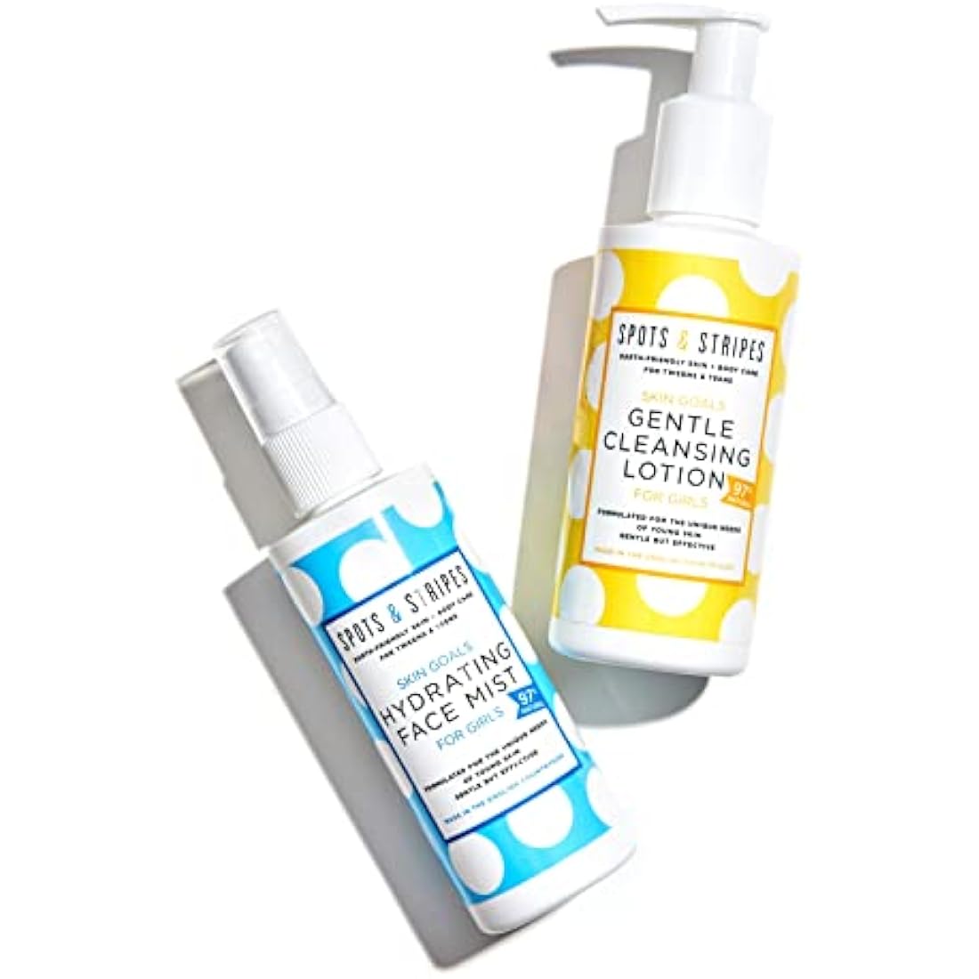 Spots & Stripes - Teen Skincare Duo for Girls, Effective and Natural Essentials for Teen and Young Skin, with Virgin Coconut, Cucumber and Aloe Vera, Super Gentle, Combats Blemishes (150ml and 125ml)…