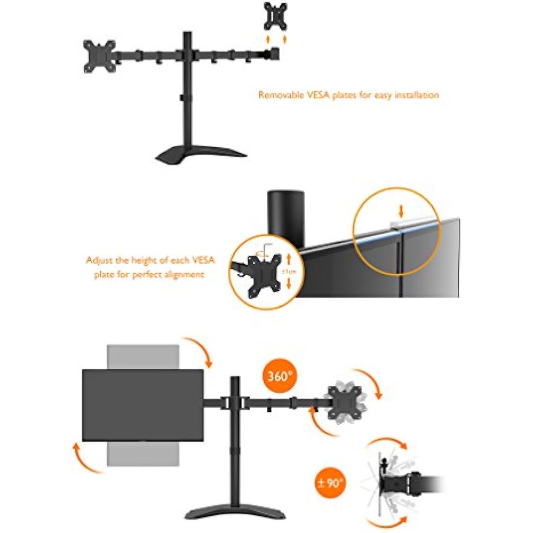 BONTEC Double Twin Arm Desk Mount for 13-27 inch LCD LED Monitor Screens, Ergonomic Tilt, Swivel & Rotate Dual Monitor Stand, VESA Dimensions: 75x75-100x100mm