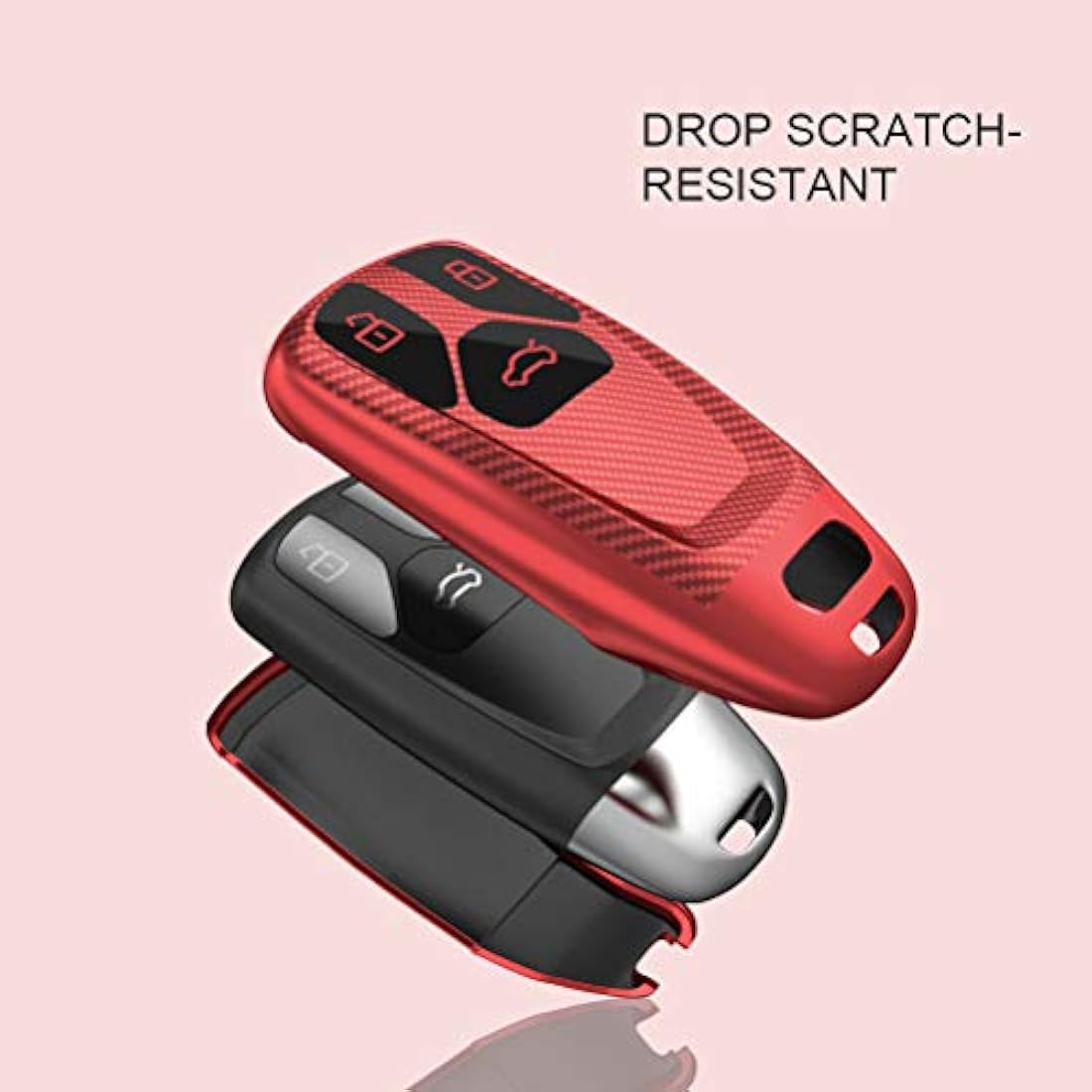 OATSBASF Car Key Cover Compatible with Audi A4L A6L A8 Q5 Q7 TTS TT Silicone TPU 3 Buttons Key Box Shell (Red-Stripe)