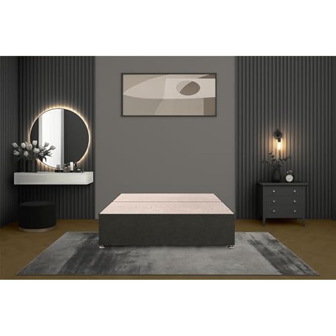 Bed Centre Bliss Grey Linen Divan Base with Optional Drawers and Headboard (3FT Single, No Drawers No Headboard)