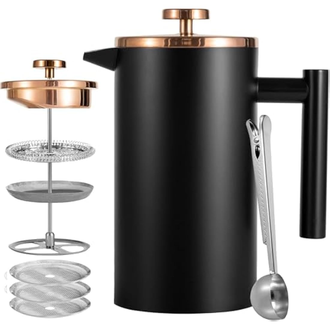 Wrobic Cafetiere French Press Coffee Maker, 1000ml/34oz Double-Wall Insulated Stainless Steel, 3 Level Filtration System, French Press for Home, Camping and Office (6 cup to 8 cup Black)