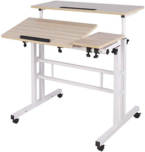 sogesfurniture Mobile Laptop Stand Desk Computer Workstation, Adjustable Notebook Cart Tray PC Table Sit-Stand Workstation with Keyboard Tray for