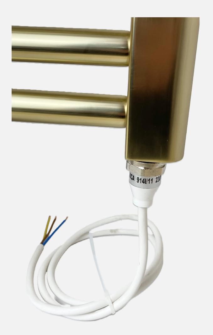 Greened House Brushed Brass Electric Heated Towel Rail 300mm W x 800mm H
