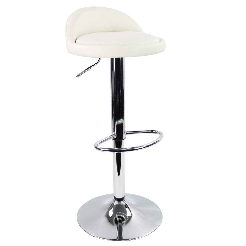 KKTONER PU Leather Round Bar Stool with Back Rest Height Adjustable Swivel Pub Chair Home Kitchen Bar stools Backless Stool with Footrest (White)
