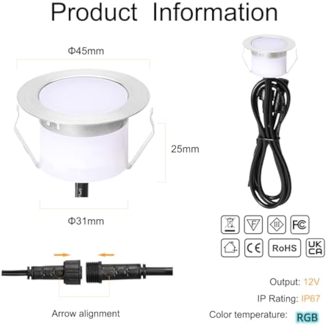 GEYUEYA Home LED Decking Lights RGB Ø45MM 12V 0.5W WiFi LED Decking Patio Lighting for Terrace Kitchen Outdoor Indoor Lamps with Remote Control - 6 Packs