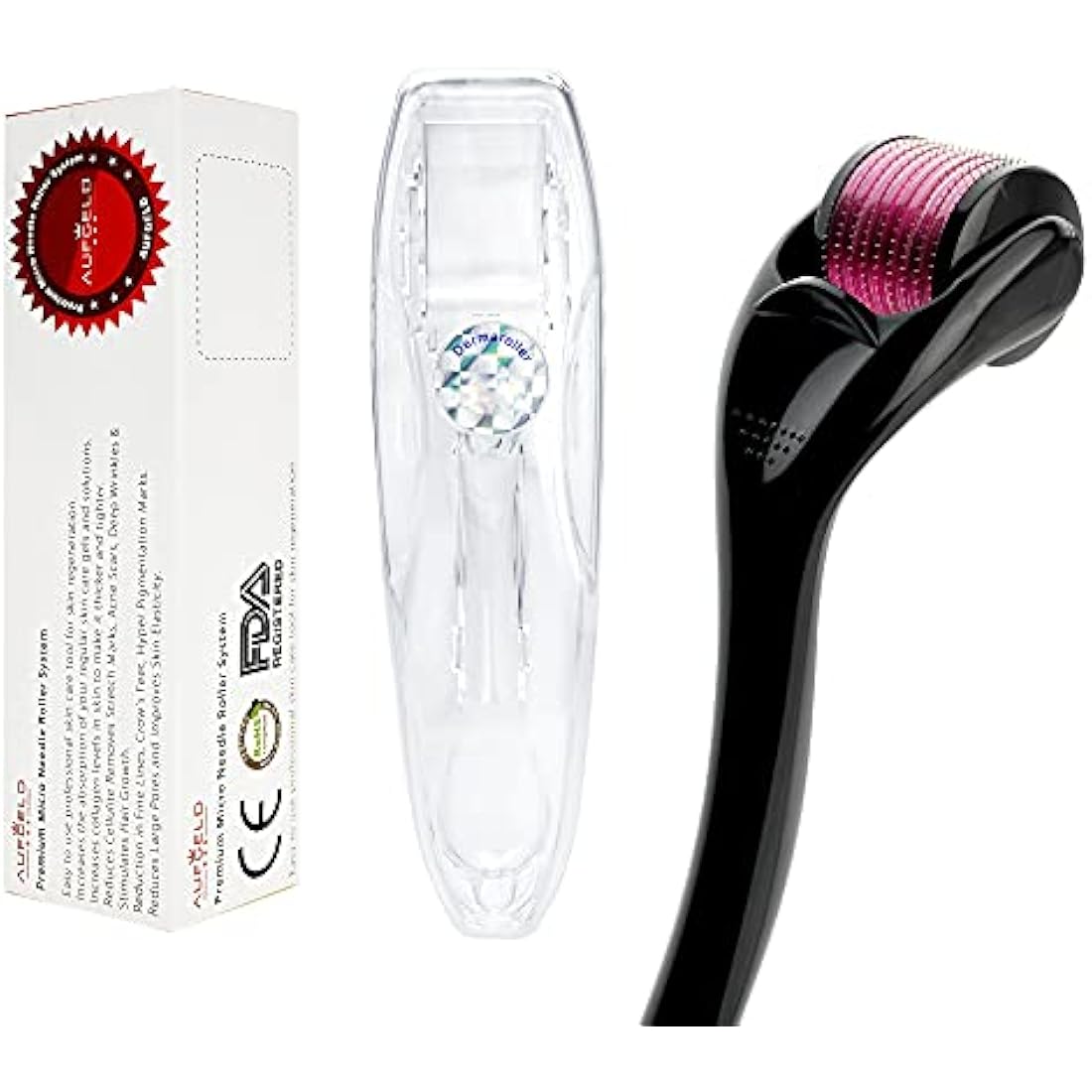 AUFGELD AG540 Titanium Microneedle 540 Needles 3.0mm Derma Roller Skin Care for Face Facial Wrinkles Hair Loss Stretch Marks Hair Regrowth Micro Needles Professional Microneedling Derma Needling Kit