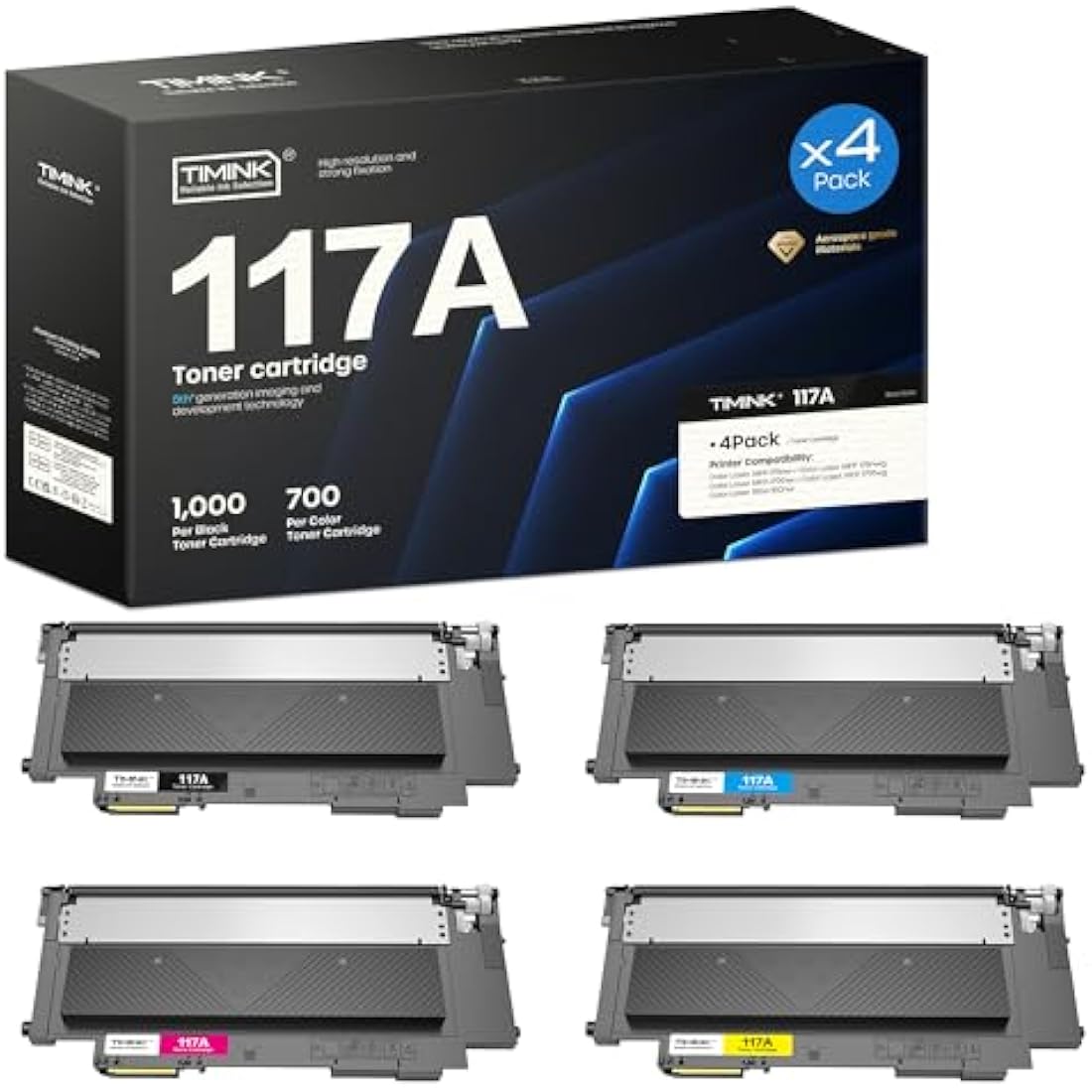 Timink 117A Toner Cartridges Replacement for HP 117A W2070A W2071A W2072A W2073A Compatible with Color Laser MFP 150nw 179fnw 179fwg 178nw 178nwg 150a 150w (Black Cyan Magenta Yellow, 4-Pack)