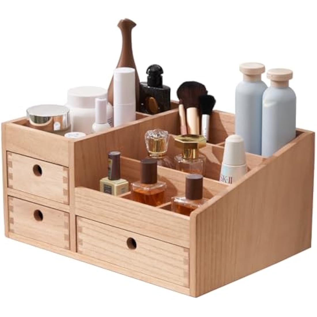 KIRIGEN Makeup Organizer Storage Drawers Wood Cosmetic Organisers for Lipsticks, Jewelry, Nail Care Skincare Storage Box for Dresser & Desktop Large Capacity (HZG-NA)