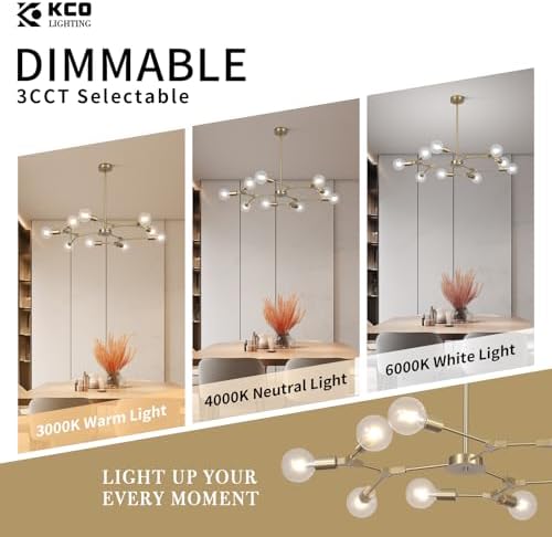 Modo Lighting Modern Sputnik Chandelier Light 9 Lights Gold Ceiling Mid Century Pendant Light for Kitchen Living Room (Gold)