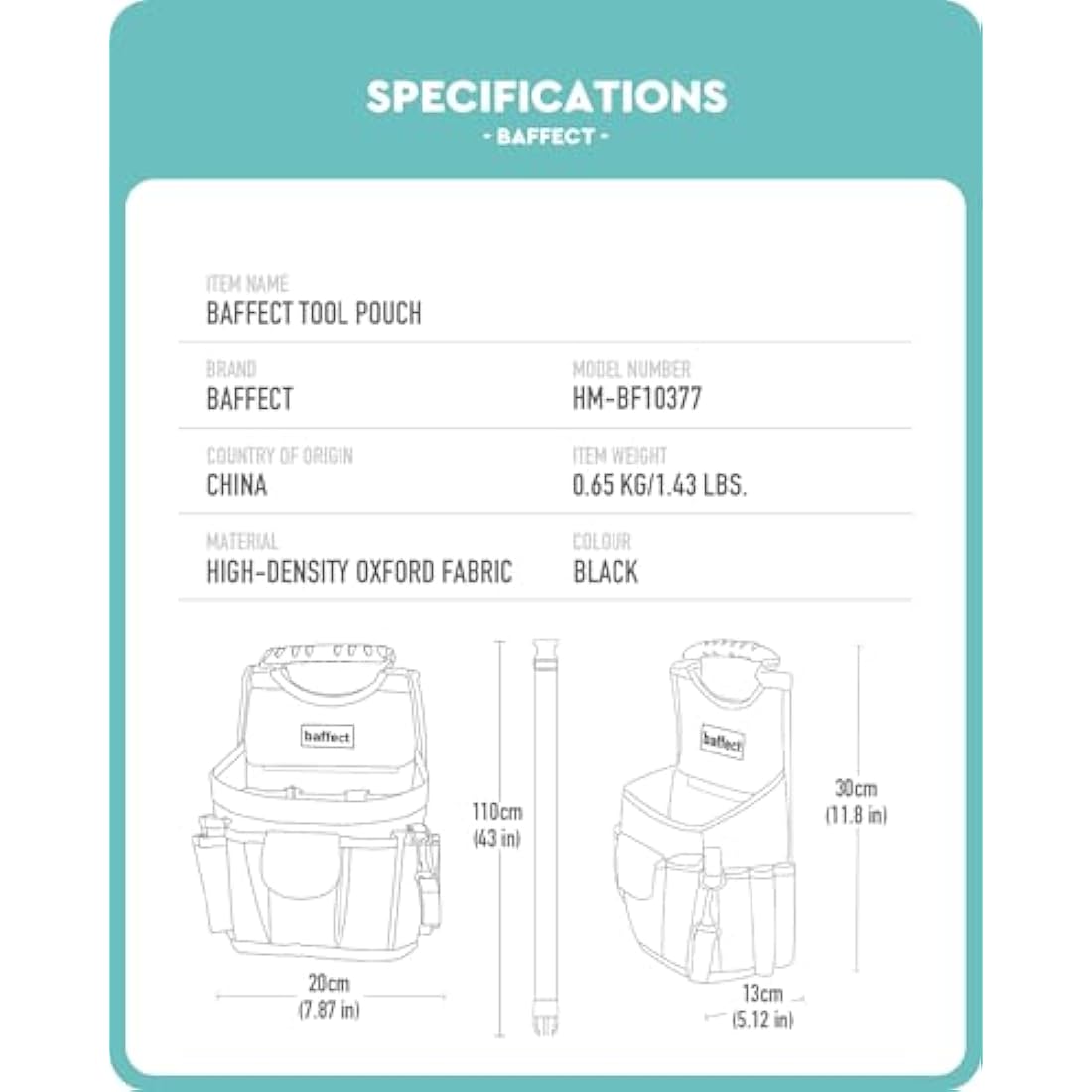 Baffect Electrician Tool Pouch - 20 Pockets Canvas Tool bag With Adjustable Belt, Heavy Duty Professional Waist Work Pouch for Technicians