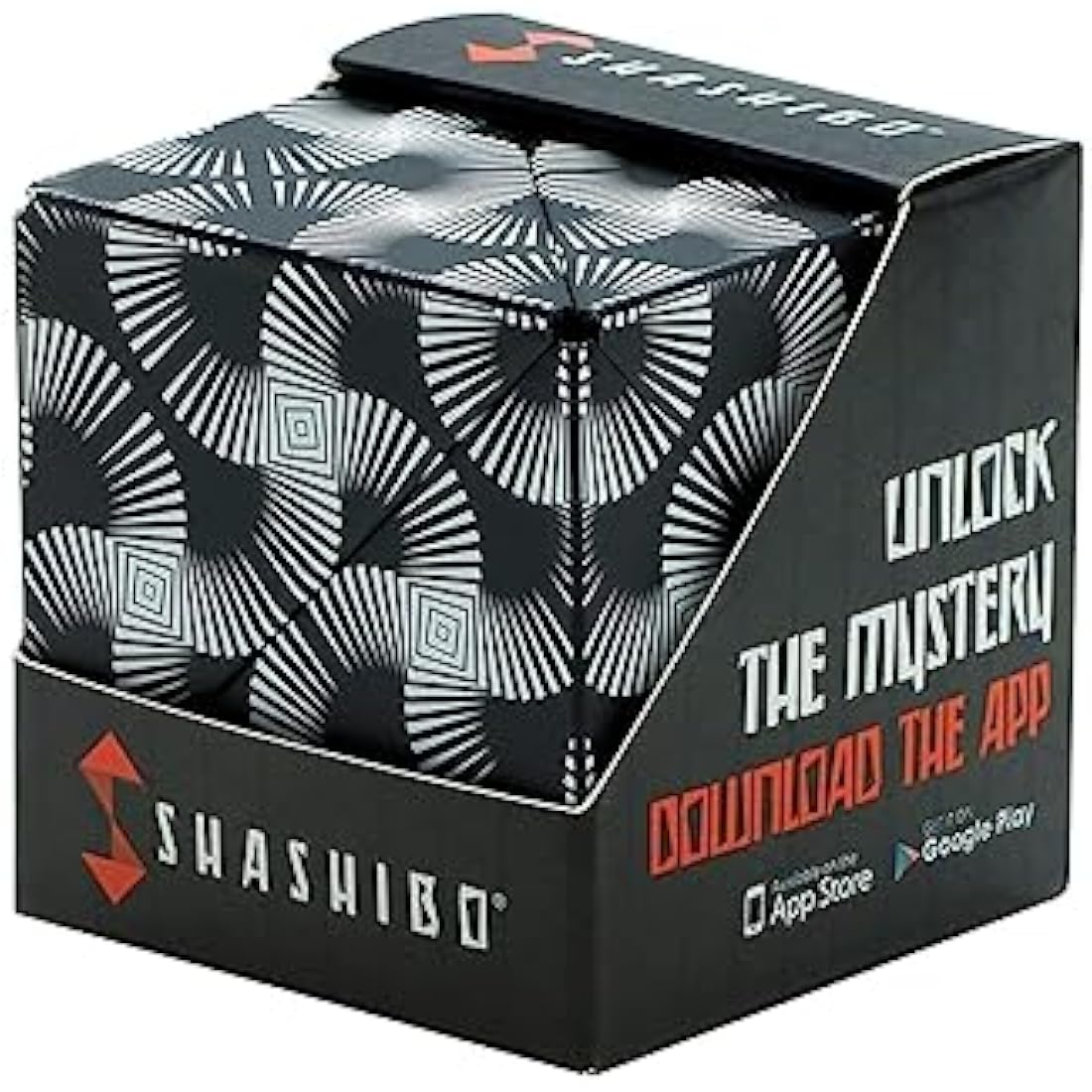 SHASHIBO Shape Shifting Box - Award-Winning, Patented Fidget Cube w/ 36 Rare Earth Magnets - Transforms Into Over 70 Shapes (Black & White)