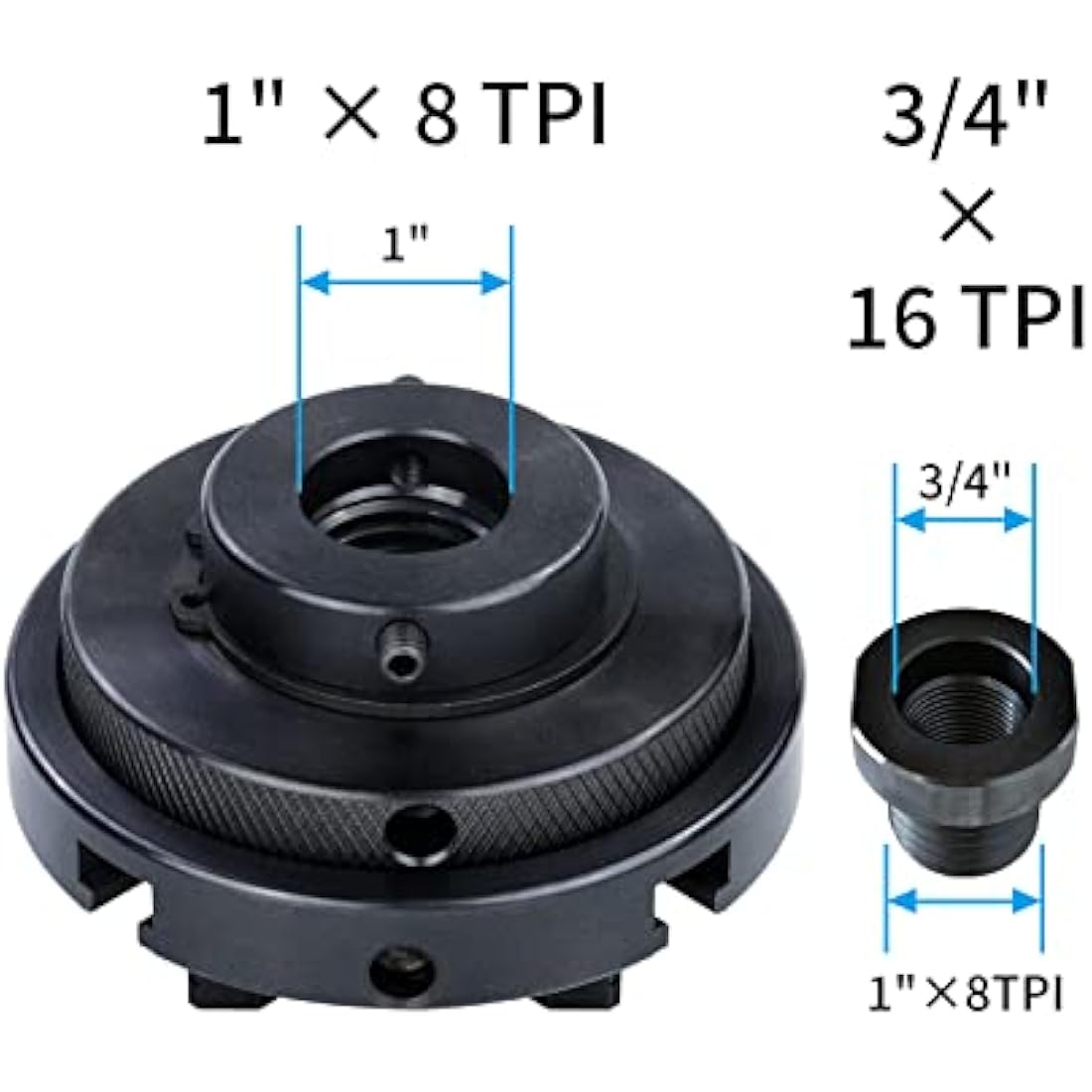 DEEFIINE 4 Inch Wood Lathe Chuck Set 1" X8TPI & 3/4" X16TPI Adapter, Self Centering 4 Jaw Wood Turning Chuck(Black)