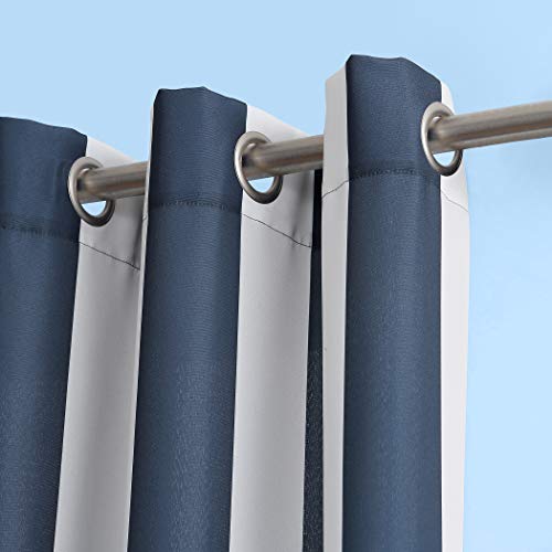 Sun Zero Valencia 2-Pack Cabana Stripe Indoor/Outdoor UV Protectant Energy Efficient Grommet Curtain Panel Pair, 54" x 108", Indigo