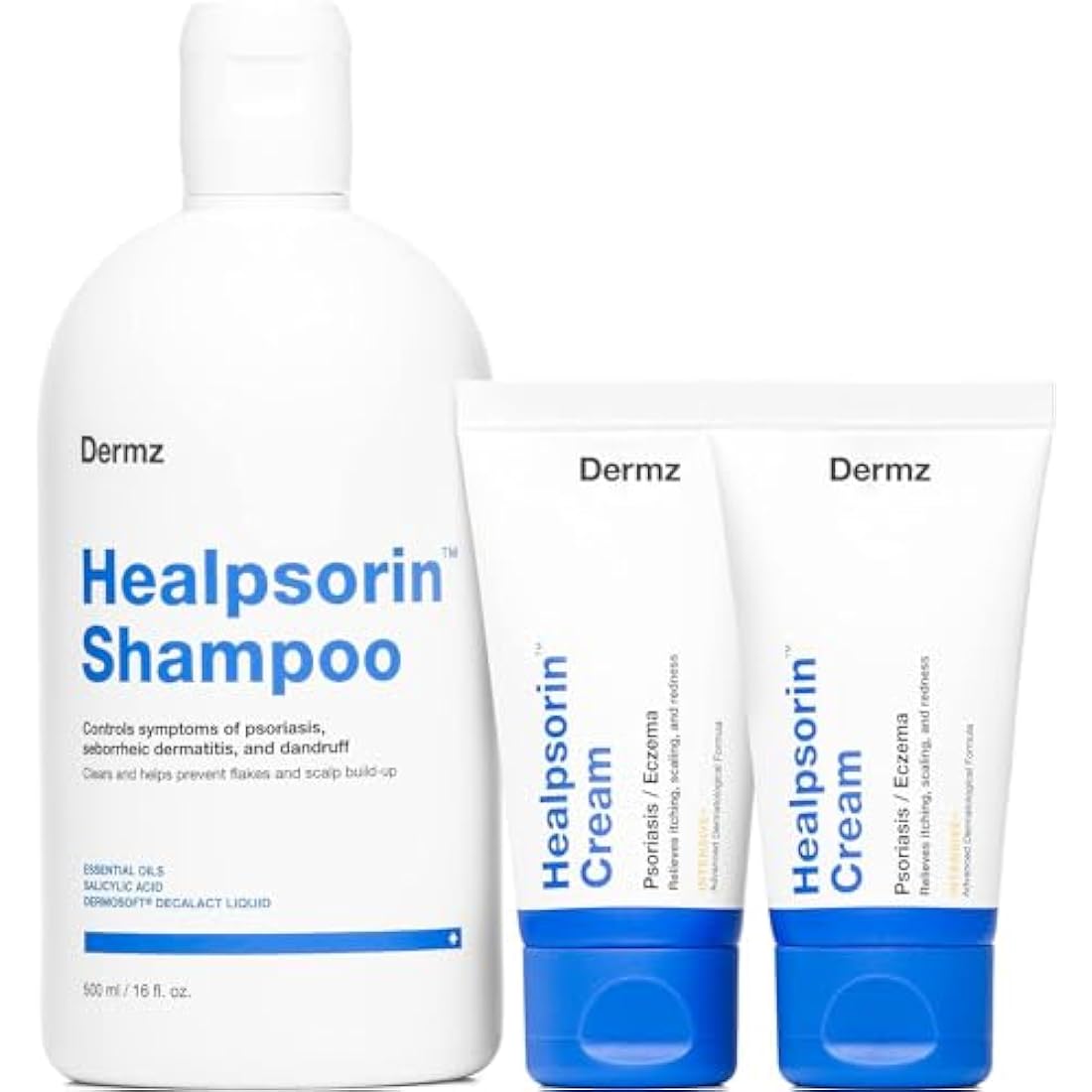 Medicated Shampoo Bundle with 2X Cream for Psoriasis & Eczema - Treatment for Itchy, Cracked & Irritated Skin - Dermatology - Healpsorin