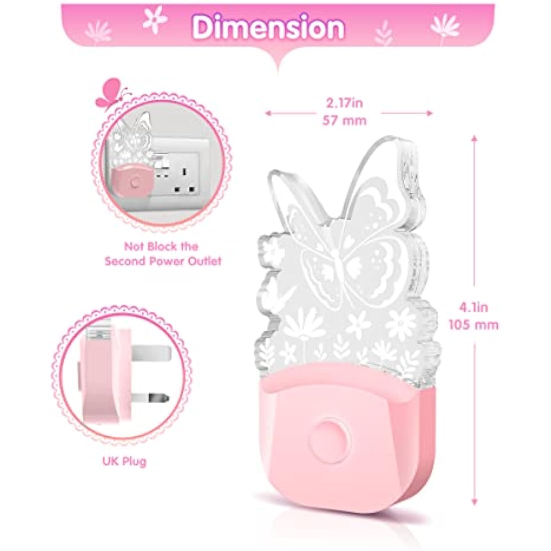 LOHAS-LED Butterfly Night Light for Kids, LOHAS Plug in Night Light, LED Night Light Dusk to Dawn Sensor, RGB + Warm White, 3 Lighting Modes, Gifts for Girls, Kids, Room Decor