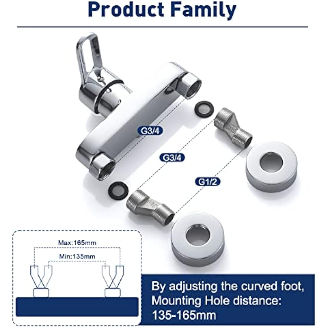 Namuoto Shower Mixer Taps Bar Chrome Wall Mounted Shower Faucet Brass Manual Shower Mixer Valve Control Switch Bath Tap for Cold and Hot Water, G1/2" Upper Outlet