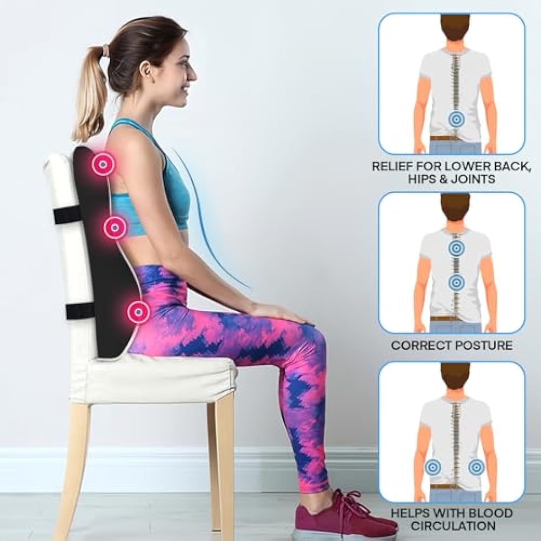SUPA MODERN Lumbar Support Pillow for Office Chair, Memory Foam Back Cushion, Car Seat Back Pillows with Breathable Lumbar Support Cover Adjustable Straps
