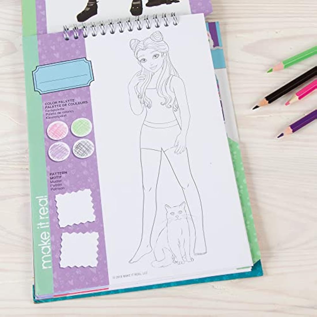 Make It Real Kitty Inspired Fashion Sketchbook with Stencils and Stickers for Creativity - Kids Arts and Crafts Colouring Book - Girls Gifts…