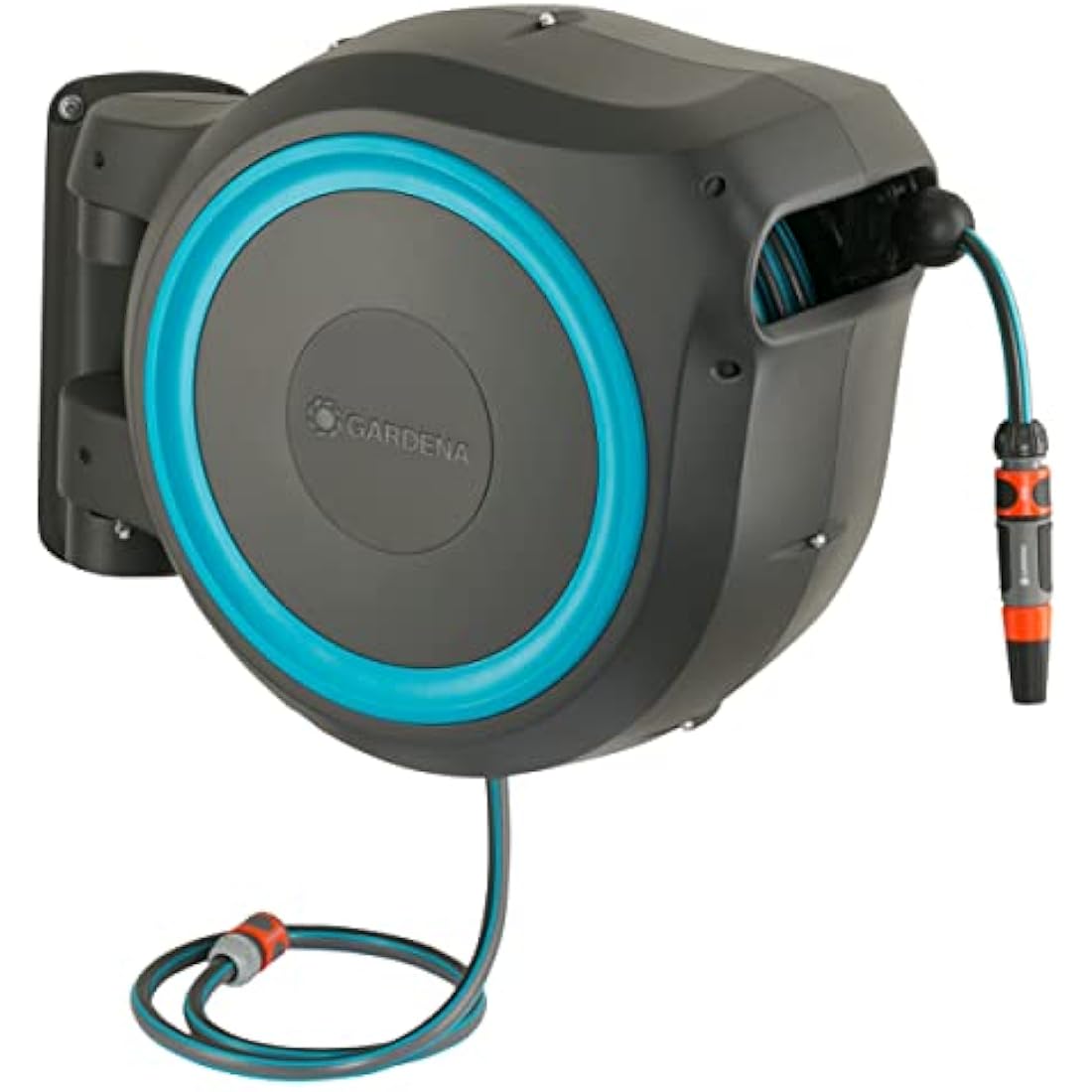 Gardena Wall-Mounted Hose Box Rollup XL (Turquoise) 35 m: Versatile Watering System for Large Gardens, Swivel Hose Box, Including 35 m Gardena Hose and mounting kit (18630-20)