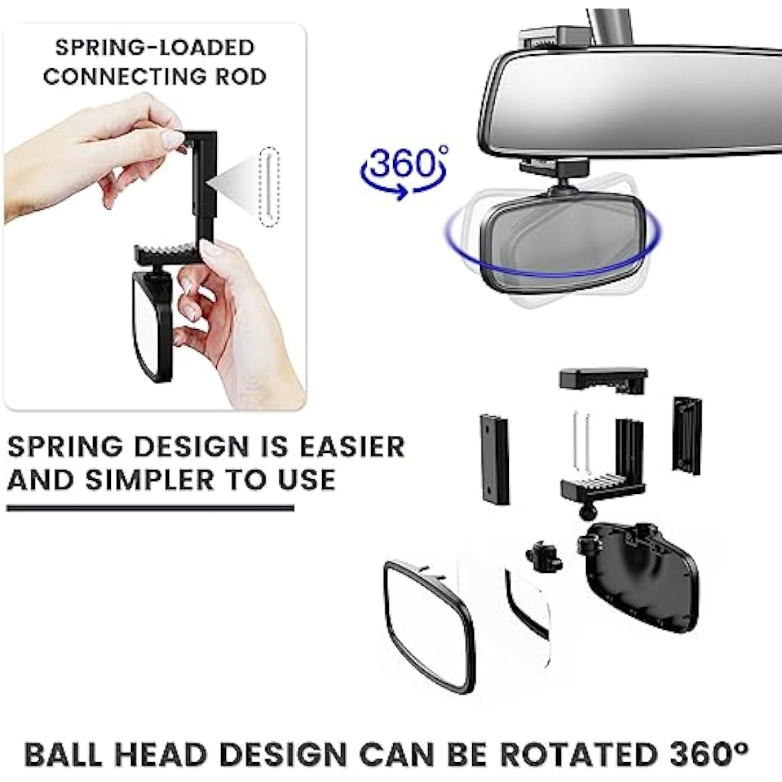 Car Mirror Baby Rear View, 360° Rotatable Rear View Mirror, Spring-Loaded Mounting, Glass Mirror, Car Seat Mirrorfor Rear Seat Safety (12.9 * 6.5cm)