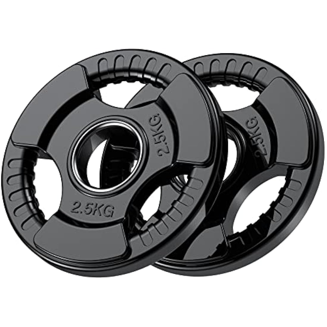 PhysKcal Olympic Weight Plates with Rubber Finish 2’’ Opening and Tri-Grips, Black Barbell Plates Discs for Lifting and Strength Training, Solid Cast Iron Core Weights Set for Barbell, 1.25kg - 20kg