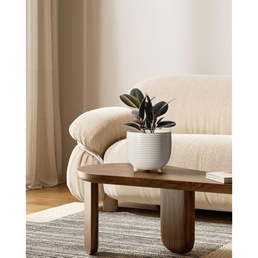 LE TAUCI Ceramic Plant Pots, 12 + 16 cm Footed Pots for Plants, Cute Modern Flower Pots for House and Office, Small Indoor Planters with Drainage, Reactive Glaze White