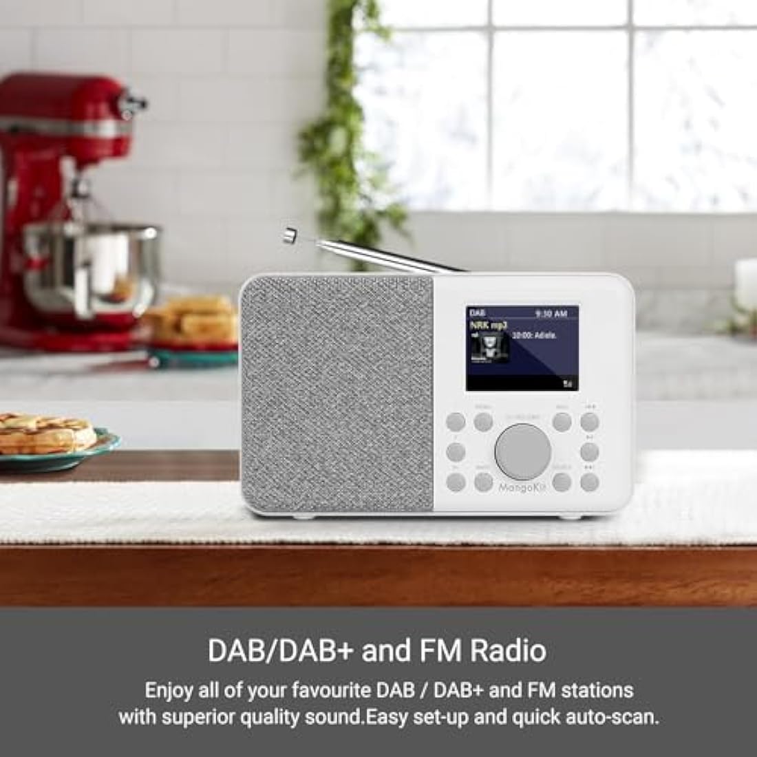 MangoKit MD3 DAB Radio Portable,DAB+ Digital Radio with Blueetooth,FM Radio,Kitchen DAB Radio Mains and Battery, Color Display,40 Preset Stations,Alarms&Clock&Snooze Timer,Headphone Port-Stone Grey