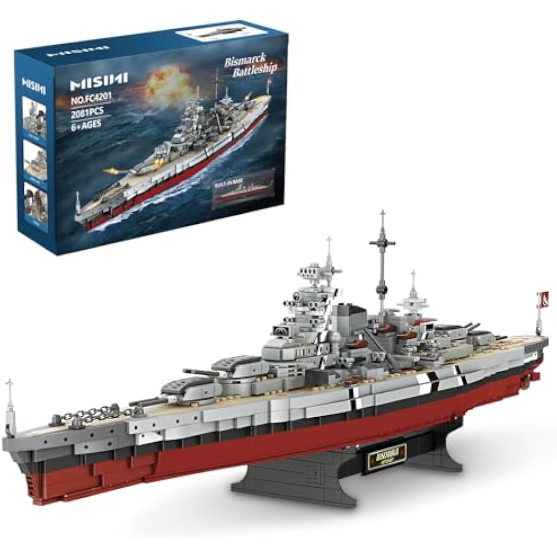 MISINI Technik FC4201 German Battleship Bismarck Clamping Blocks, 2081 PCS/MOC Large WWII German Military Warship Marine Battleship Model for Adults, Compatible with Major Brands