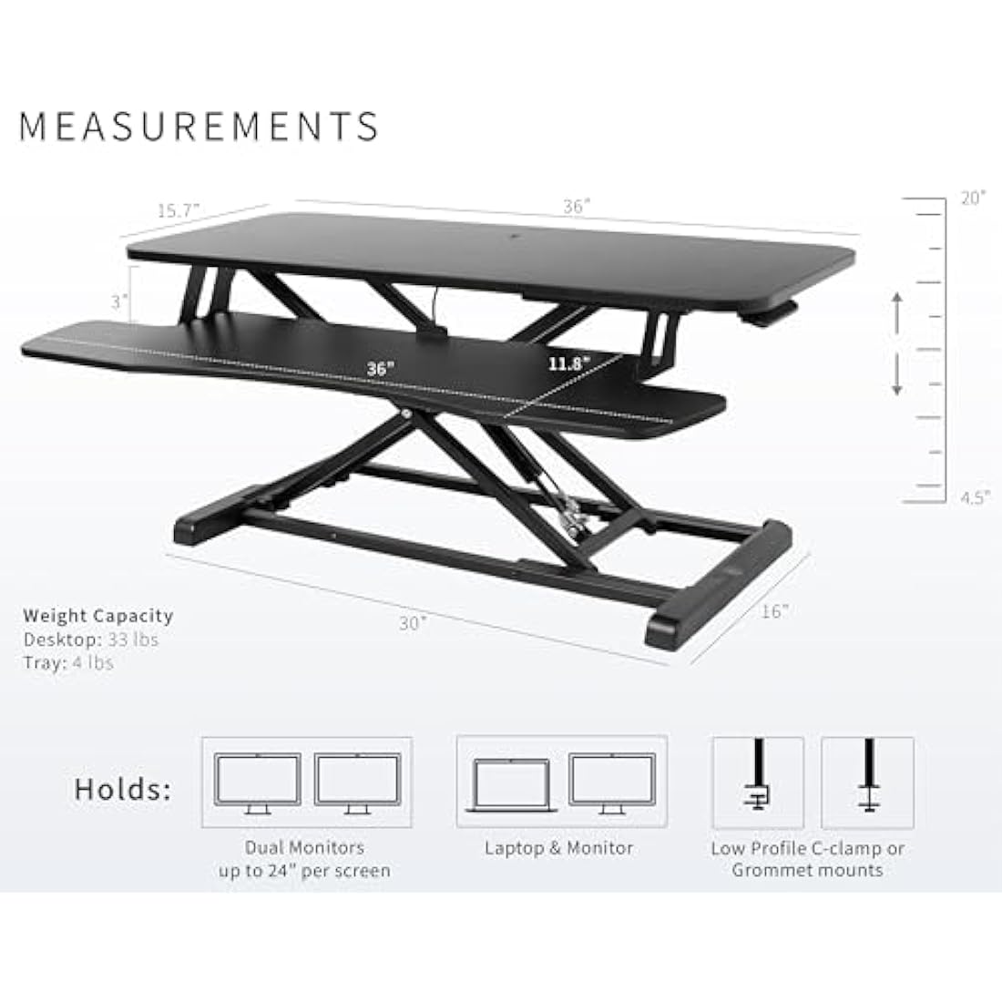 VIVO 91cm Desk Converter, K Series, Height Adjustable Sit to Stand Riser, Dual Monitor and Laptop Workstation with Wide Keyboard Tray, Black, DESK-V036KB