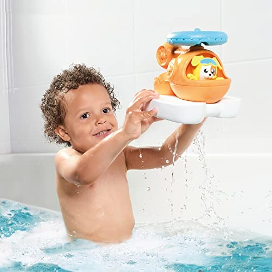 Toomies E73305C Splash & Rescue Helicopter Water Spinning Bath Floating Toy with Squirting Pilot – Rescue Bucket & Dolphin with Pouring Action – Suitable from 12 Months