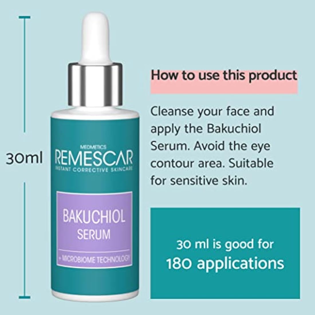 Remescar Bakuchiol Serum 30ml – Anti-Aging Facial Serum – Reduces Wrinkles & Fine Lines – Protects Skin from Environmental Stressors – Refines Skin Texture
