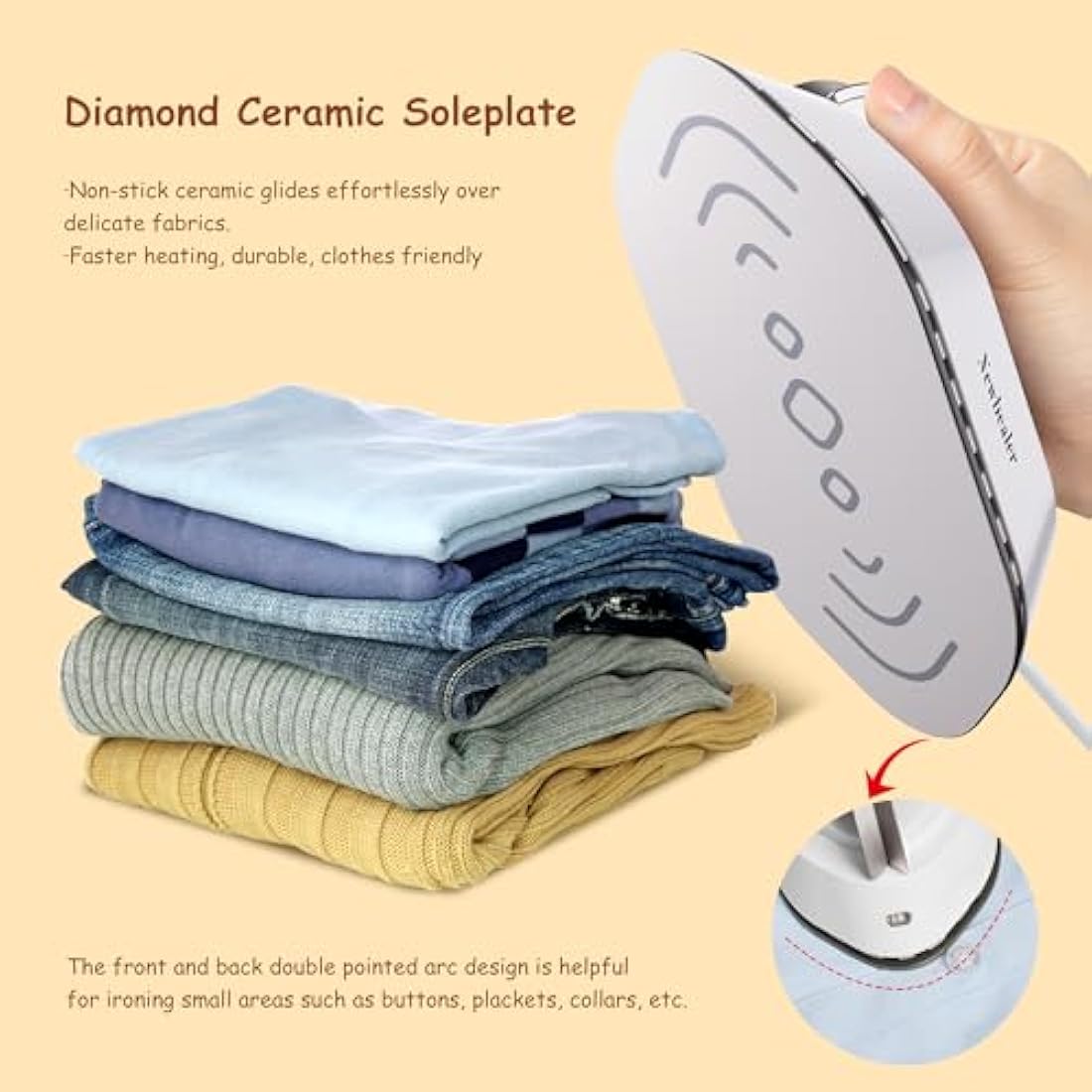 Newbealer Travel Iron - Mini Iron with Dual Voltage-220V/120V for Clothes, Compact Iron with Small Pouch for Global Travel, Quilting & Sewing, Silver
