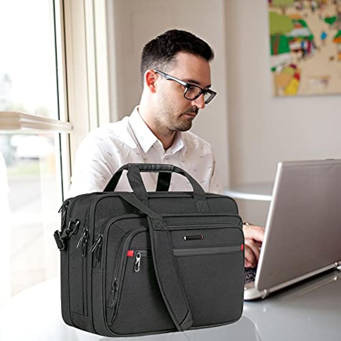 VANKEAN Laptop Briefcase for Men Women, Fits Up to 17.3 Inch Laptop Expandable Premium Laptop Shoulder Bag Water-Repellent Messenger Bag Computer Bag for Travel/Business/School-Black