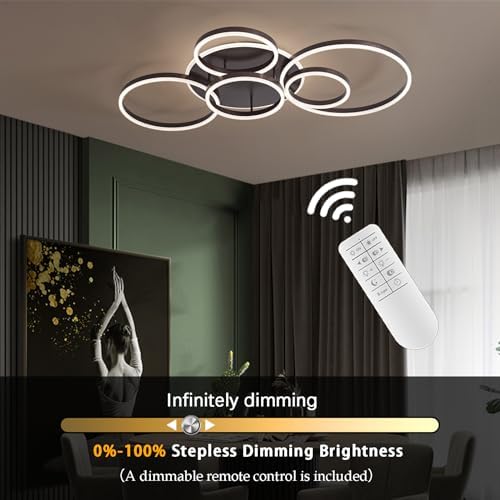 Minifair Dimmable Ceiling Light, 116Cm Flush Mount, 108W 6400Lm, 6 Rings, Brown, Living Room