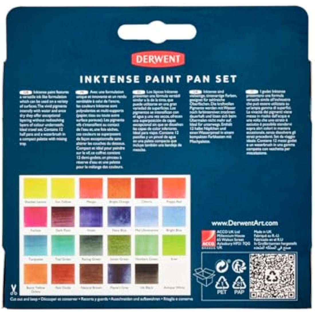 Derwent Inktense Paint 24 Pan Palette, Set of 24, Half Pan Size, Water-Soluble, Ideal for Painting & Crafts on Paper & Fabric, Professional Quality, 2306318