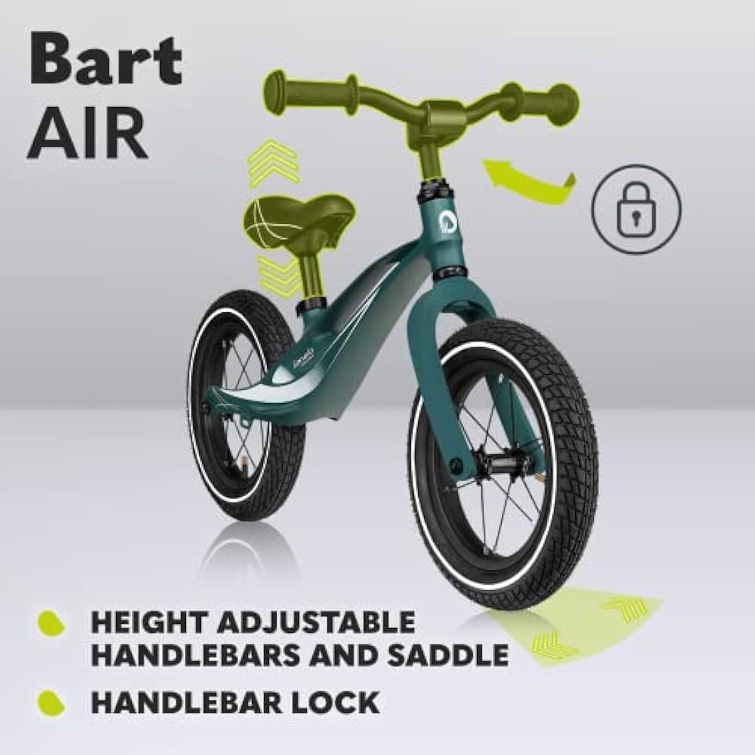 lionelo Bart Running Bike From 2 Years Up To 30Kg Magnesium Frame 12" Wheels Steering Wheel And Saddle Height Adjustable Steering Wheel Lock Footrest Carrying Handle Ultralight