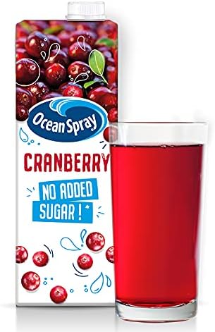 Ocean Spray Classic Cranberry Juice with No Added Sugar, 1L Carton (12-Pack)