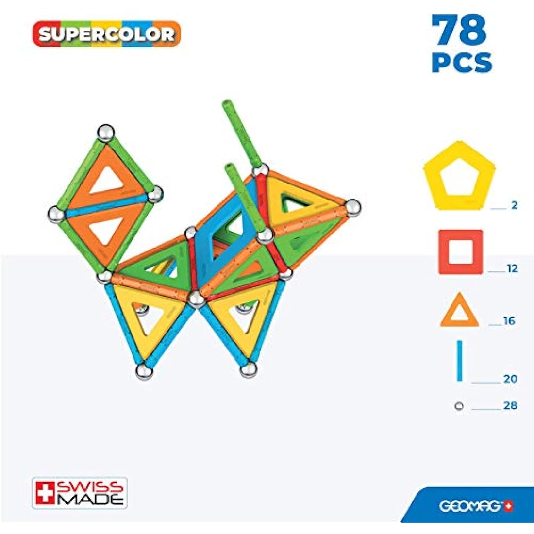 Geomag - Supercolor Magnetic Constructions for Kids, Magnetic Toy Green, Collection 100% Recycled Plastic, 78 Pieces