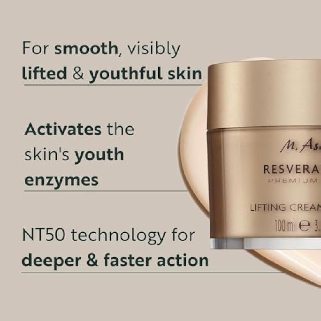 M. Asam Resveratrol Premium Lifting Cream (100 ml) - Anti-Aging Face Moisturiser, Resveratrol Day and Night Cream, Hydrating Skin Care with Peptides, Vegan Face Cream
