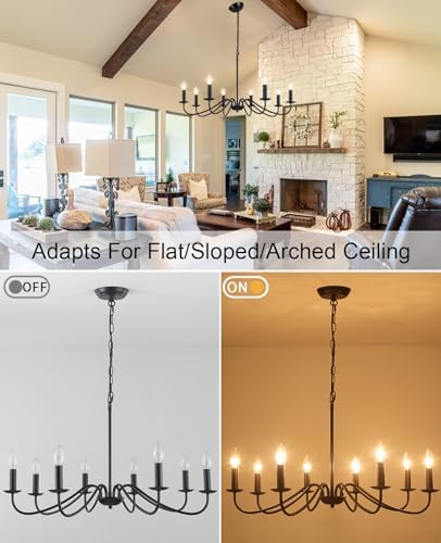 MRHYSWD Black Chandelier, 8 Lights Black Light Chandeliers Ceiling Lights Living Room, Industrial Vintage Chandeliers for Bedroom Kitchen Hall Lounge - Height Adjustment - E14 Base Without Bulbs