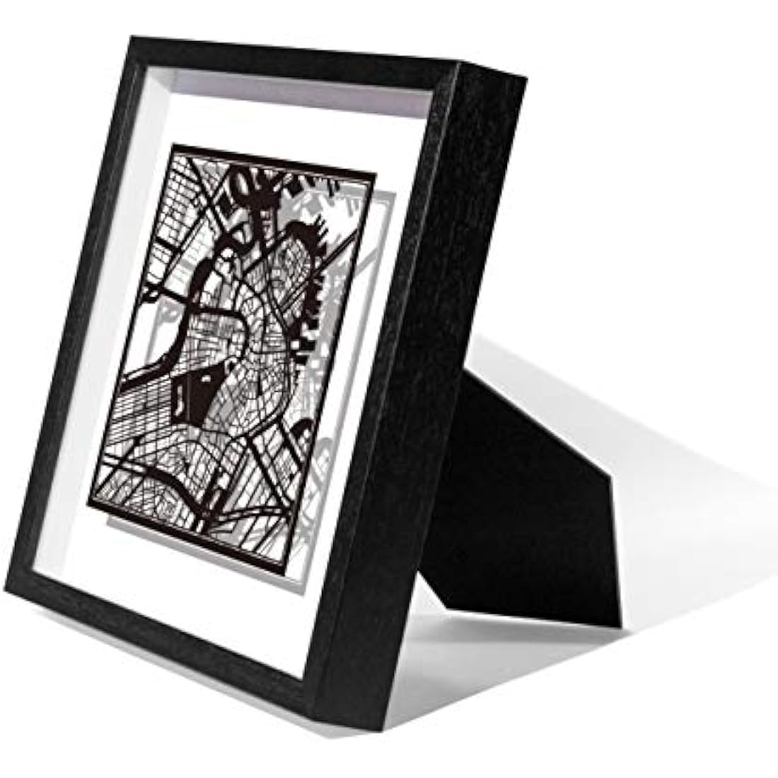 O3 DESIGN STUDIO Boston Paper Cut Map framed, Black map, Black frame, 9x9 inches, Gift Boxed, 2 background color, self-changing, Paper Art