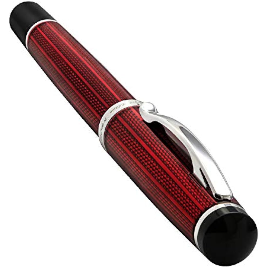 Xezo Incognito Fountain Pen, Medium Nib. Burgundy Red Layered Lacquer with Pure Platinum Plating. Handcrafted and Guilloche Engraved. Limited Edition, Serialized