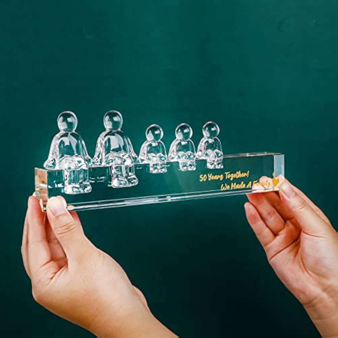 Movdyka Crystal 50th Golden Anniversary Fmaily Sets Romantic Gifts for Parents, 50 Years Together We Made A Family Figurines Keepsakes for Wife Husband(3 Children)