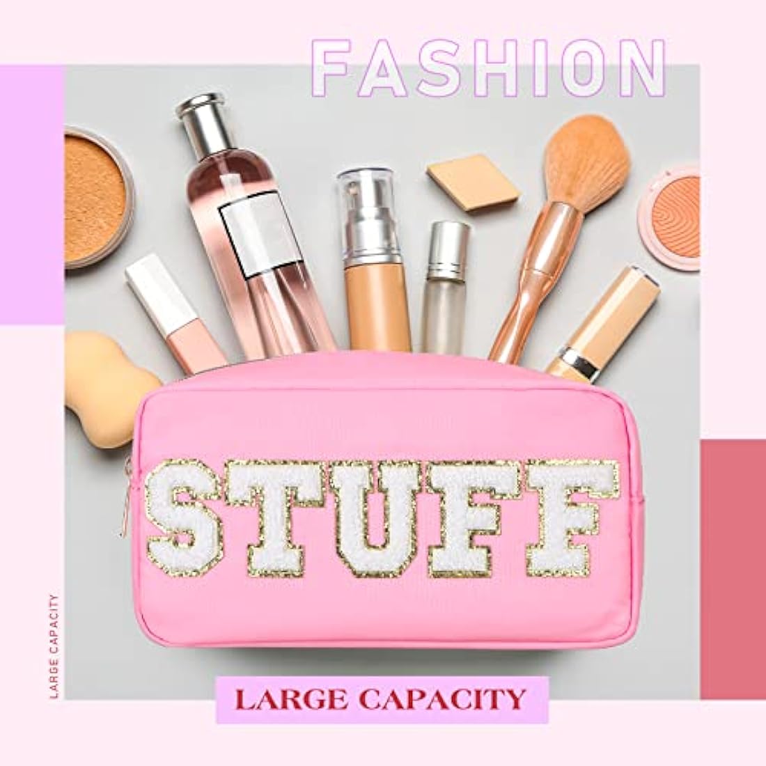 4 Pcs Preppy Makeup Bag Chenille Letter Nylon Cosmetic Bag Makeup Organizer Bag Toiletry Cosmetic Case Preppy Bag with Zipper Stuff Bag Cosmetic Pouch Makeup Pouch for Women Teen Girl, Mixed Colors