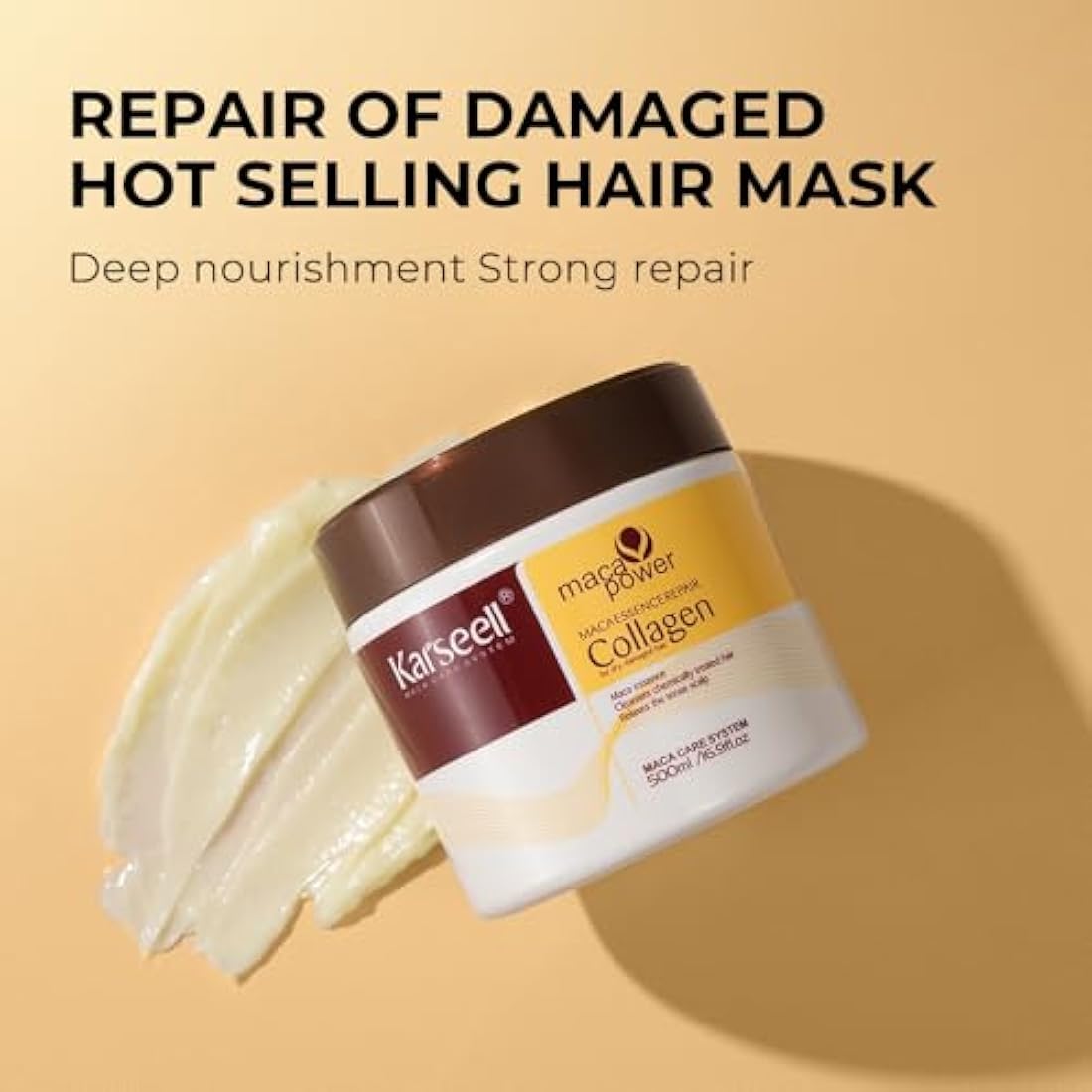 Karseell Collagen Maca Essence Repair Set, Collagen Hair Mask 500ml & Maca Essence Hair Oil 50ml, Argan Oil Hair Treatment for Dry Damaged Hair All Hair Types