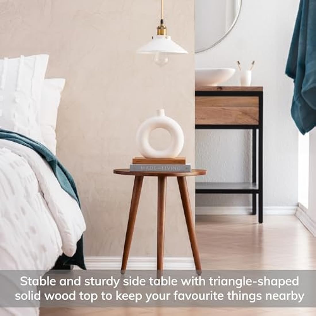 MH London Bond Triangle End Table - Exclusively Designed Small Side Table. Hand Crafted - Wooden Side Table - Contemporary Design for Small End Tables for Bedroom and Living Room