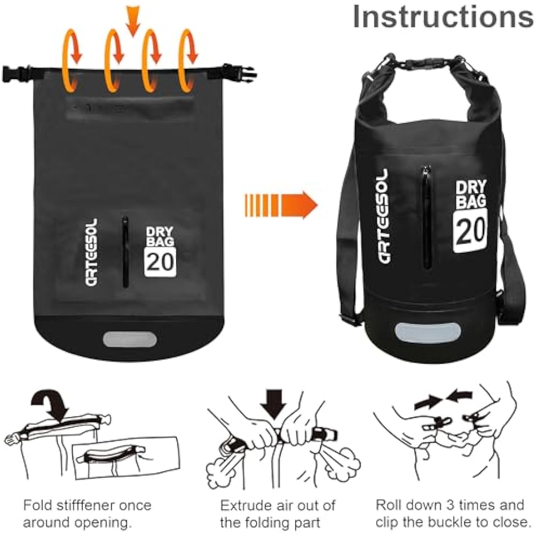 Blackace arteesol Waterproof Dry Bag 5L 10L 20L 30L Waterproof Bag with Long Adjustable Handle for Kayaking Boat Excursion Canoe/Fishing/Rafting/Swimming/Snowboarding