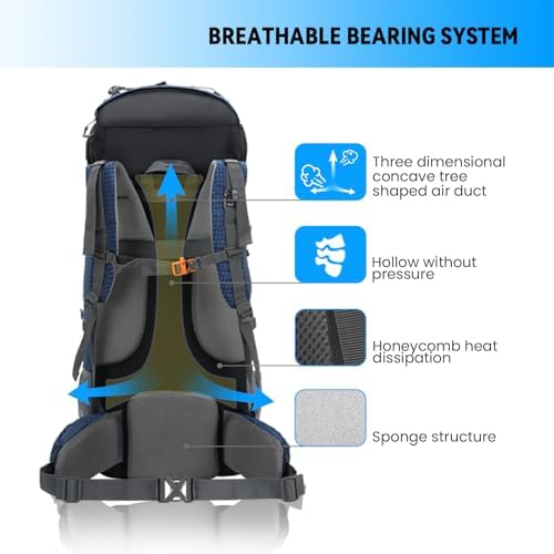 Bseash 80L Waterproof Hiking Camping Backpack with Rain Cover, Large Capacity Outdoor Sport Travel Daypack Rucksack for Climbing Skiing