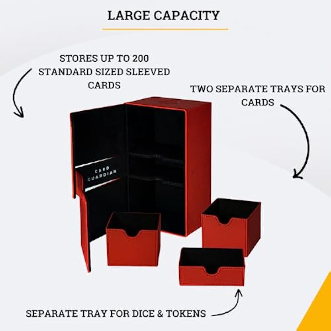 Card Guardian - Premium Double Deck Box for 200+ Cards Trading Card Games TCG (Red)