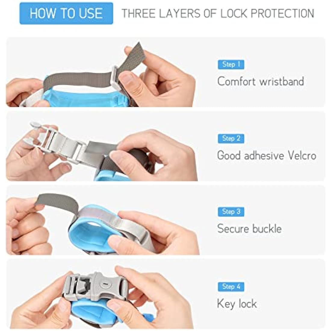 Wrist Reins for Toddlers Boys and Girls, Anyfirst 2.5M Anti Lost Wrist Link, 360°Rotate Toddler Wrist Strap with Elastic Wire Rope and Security Lock for Children Walking, Blue